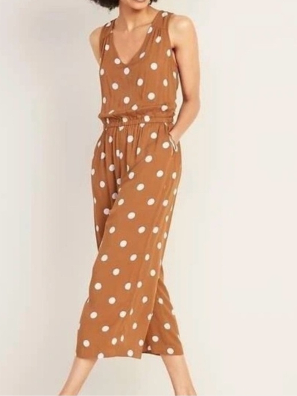Old Navy Waist-Defined Cropped Wide-Polka Dot Sleeveless Jumpsuit Rust Size XL